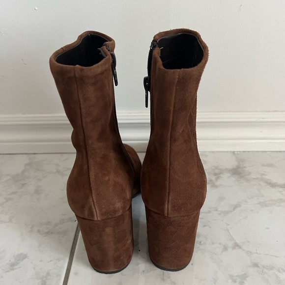 Brown suede ankle boots booties block heel - Picture 3 of 5